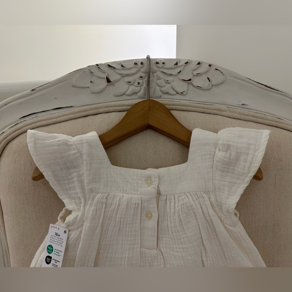 🦢 18 Mth White and Navy Muslin 100% Cotton Embroidered Baby Dress Set NWT - Picture 5 of 6